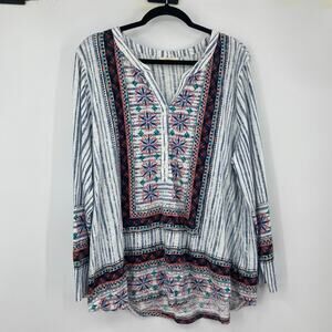 Style & Co Boho Western Print Split Neck Modal Blend Tunic Blouse 3X